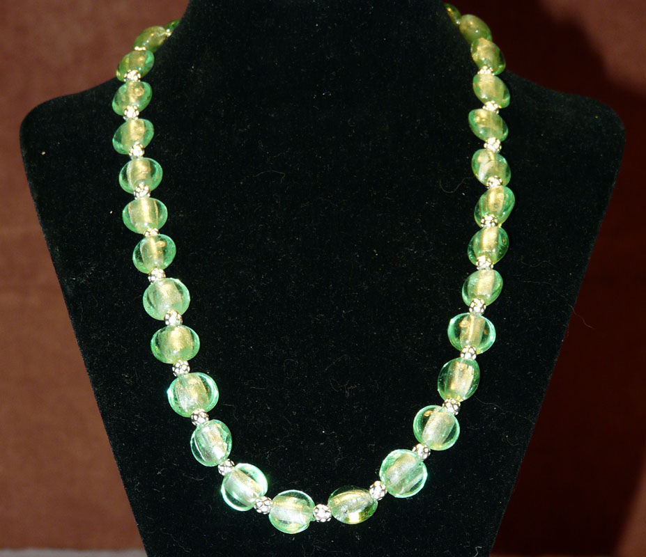 Green Glass and Silver Necklace